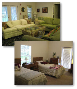 Women's Refuge interior, couches, and beds